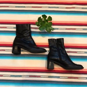 Bass Black Leather Side Zipper Booties